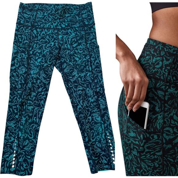 NWOT Lululemon Fast & Free Crop 19" Side Pocket Thrive Viridian Green Black Sz 6 - Picture 1 of 13
